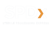 SPDx (Sterile Processing Express) logo with white text and name